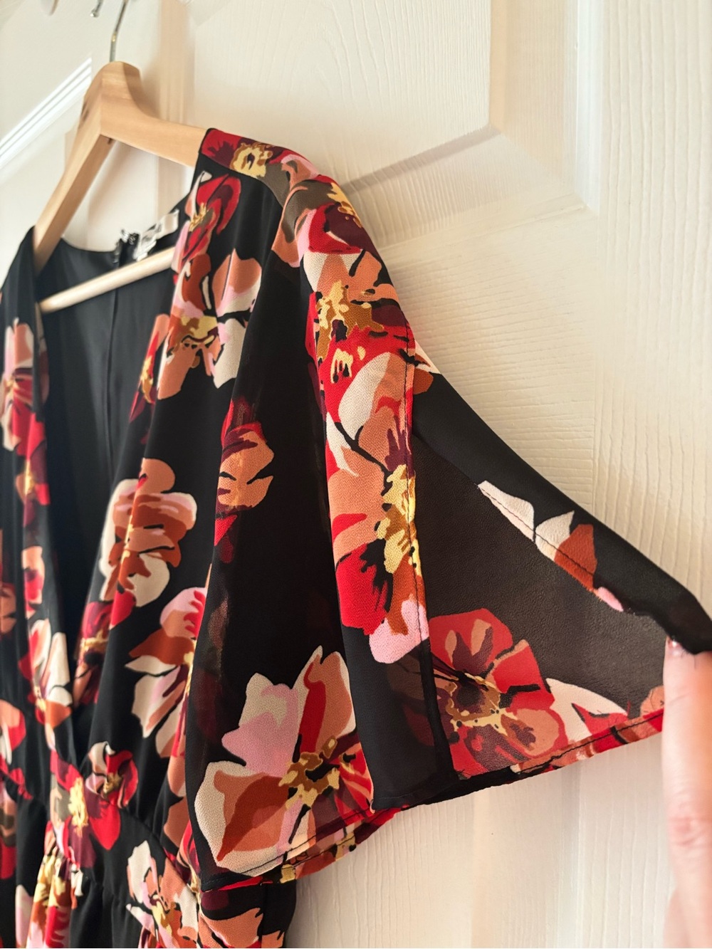 Madewell Black Floral Mini Dress with Red and Pink Blossoms - Picture 4 of 7
